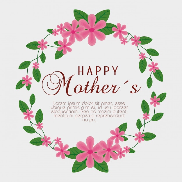 Mothers day card with flowers plants and leaves decoration