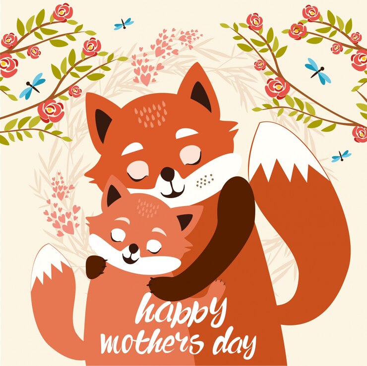 Free Vector mothers day. cute foxes