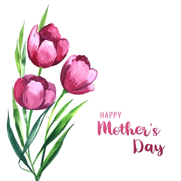 Free vector mothers day greeting card with blooming tulip flowers design