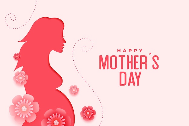 Mothers day greeting with pregnant women and flowers