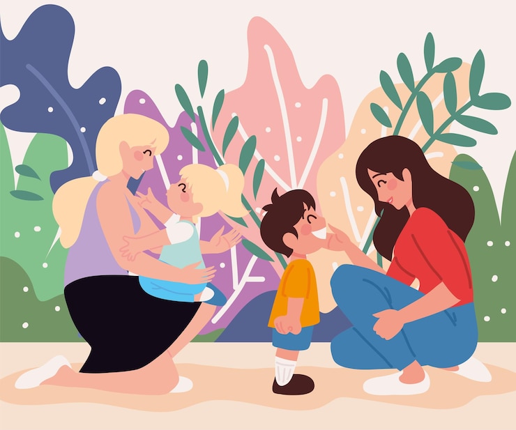 Free Vector mothers playing with her kids in the park