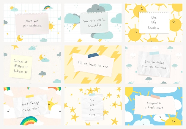 Free vector motivational quote template vector with cute weather doodle collection compatible with ai