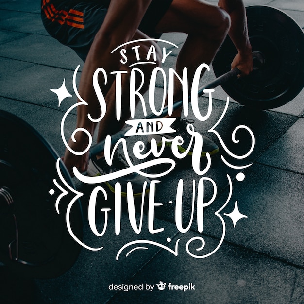 Free vector motivational sport lettering background with photo