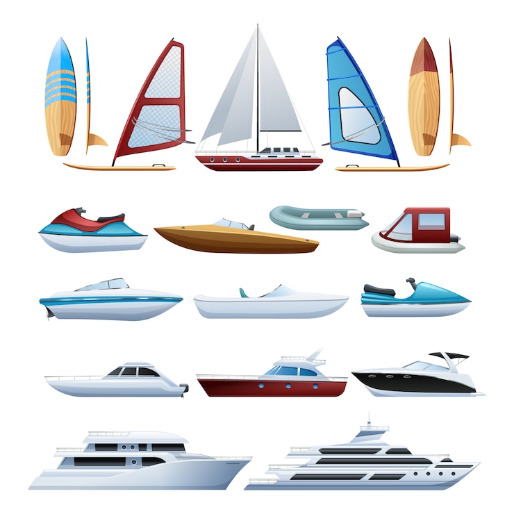 Free Vector motor boats catamaran windsurfer 