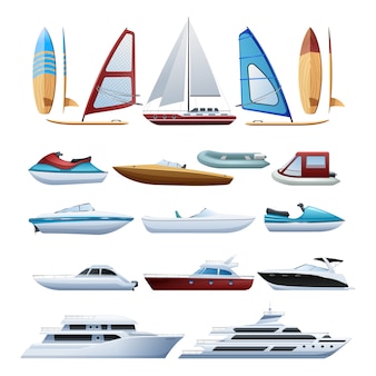 Motor boats catamaran windsurfer
