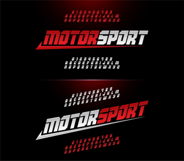 Motor racing sport modern alphabet and number fonts.