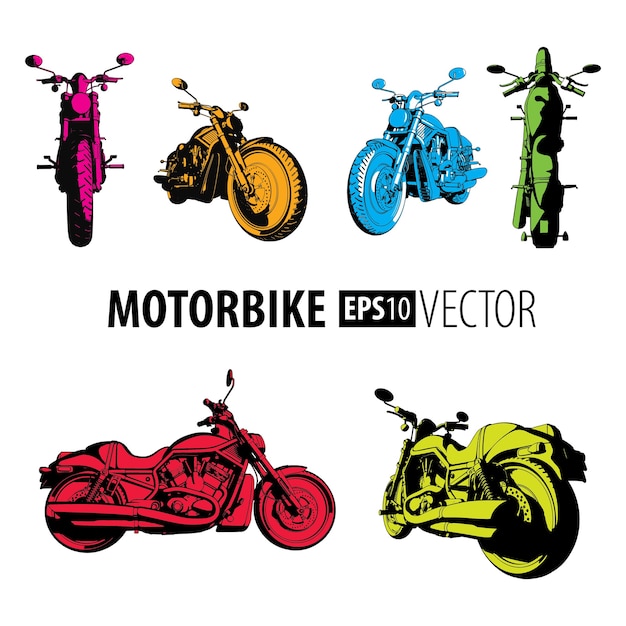 Бесплатное векторное изображение Мотоцикл красочный набор с шестью разными велосипедами