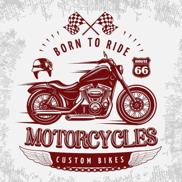 Free vector motorcycle grey illustration with vinous bike on road and headline born to ride