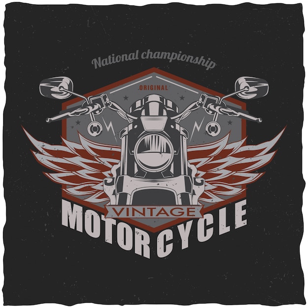 無料ベクター クラシックバイクのイラストを使用したオートバイのtシャツのラベルデザイン。