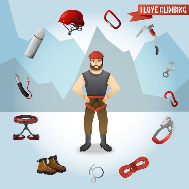 Mountain climber character icons composition poster