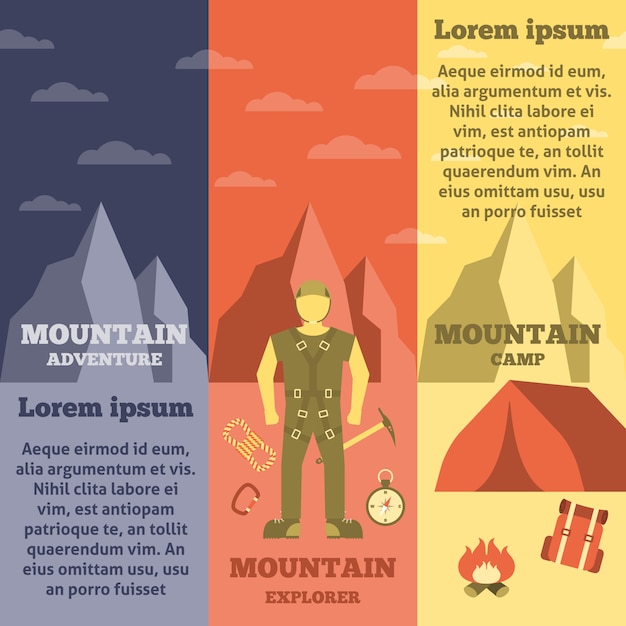 Free vector mountain climber equipment banners set