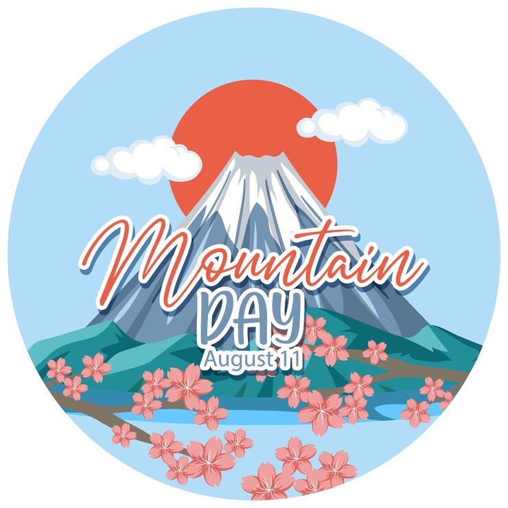 Free Vector mountain day banner with mount fuji and red sun