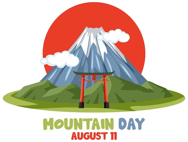 Free vector mountain day in japan banner with mount fuji and red sun