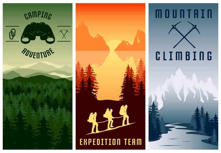 Free Vector mountain expeditions vertical banners set