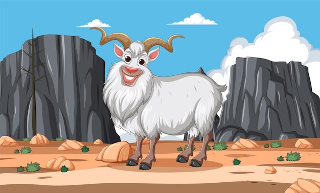 Free vector mountain goat on rocky terrain