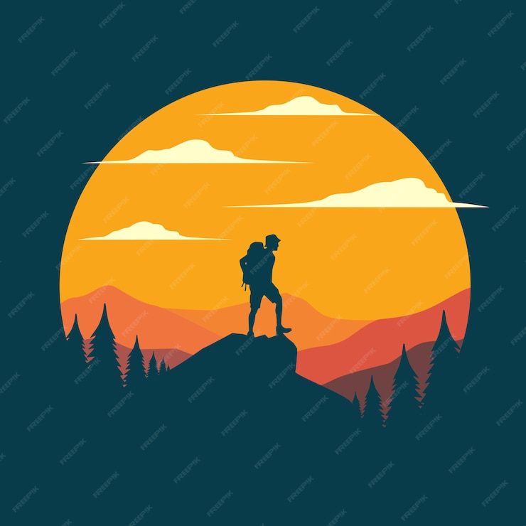  Mountain hiker flat illustration Premium Vector