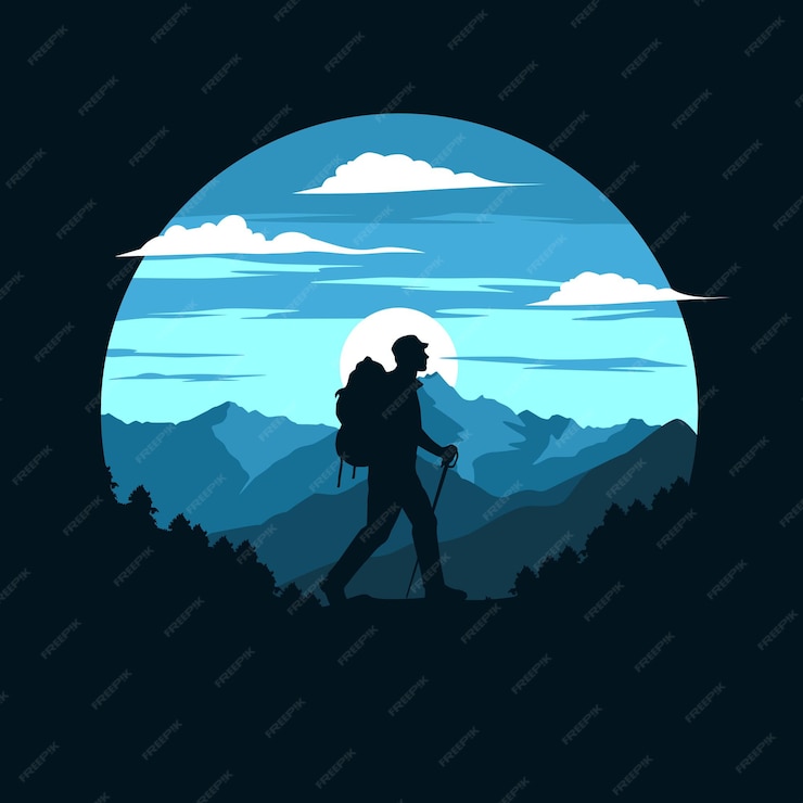  Mountain hiker flat Premium Vector