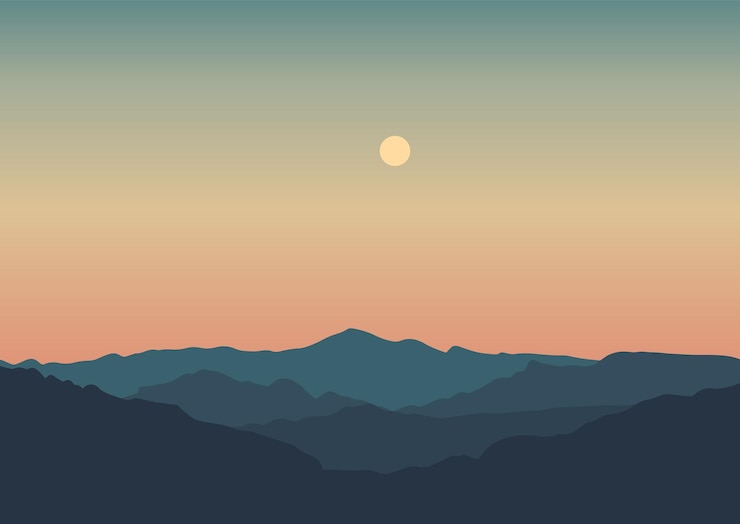Free Vector mountain landscape against a sunset sky