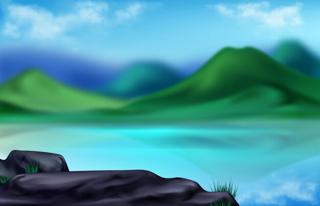 Mountain landscape, summer blurred illustration