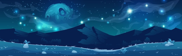 月の星と天の川のある山の風景