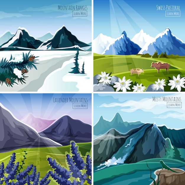 Free vector mountain landscapes set