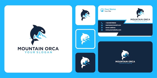 Mountain logo design with orca and business card