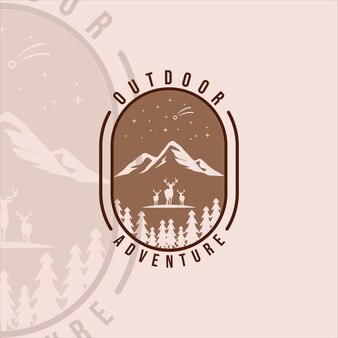 Mountain at nature logo vintage vector illustration template icon graphic design. adventure outdoor at night forest symbol with retro badge and typography