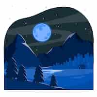 Free vector mountain at night concept illustration