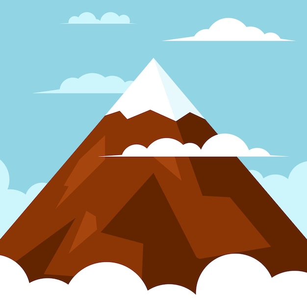 Free vector mountain peak in the clouds flat design vector illustration