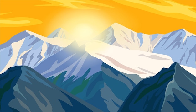 Free vector mountain ridges at sunset illustration