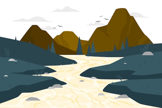 Free vector mountain river concept illustration