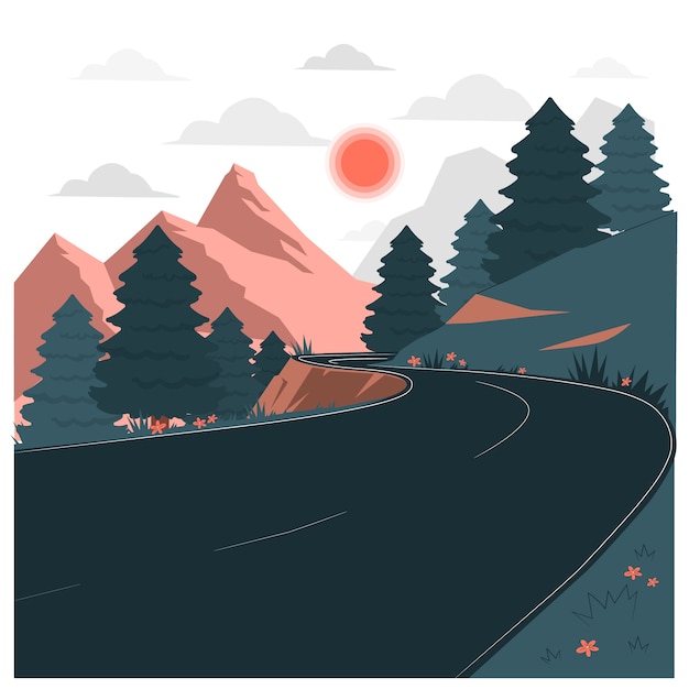 Бесплатное векторное изображение Иллюстрация концепции горной дороги