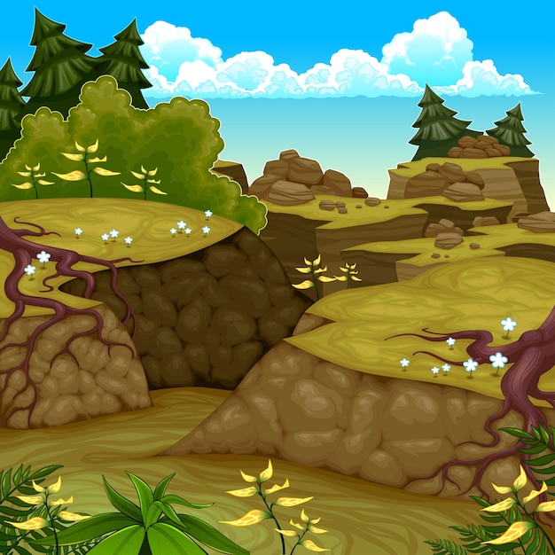 Mountain scenery cartoon style