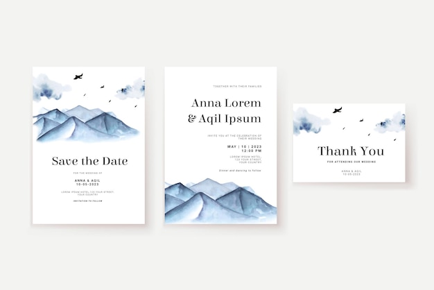 Mountain scenery watercolor wedding invitation