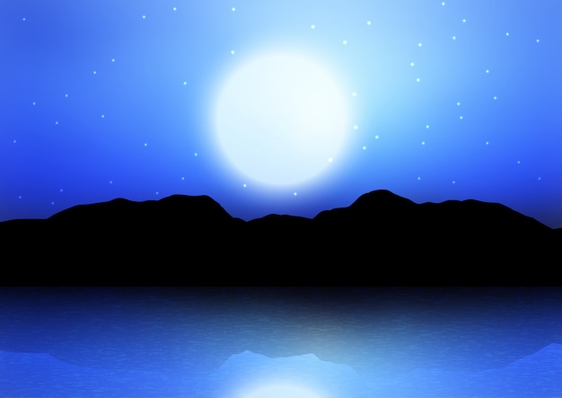 Free vector mountain silhouette against a moonlit sky