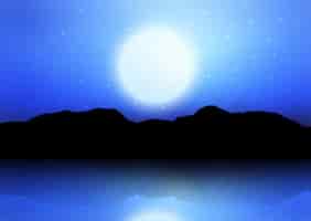 Vettore gratuito sagoma di montagna contro un cielo illuminato dalla luna