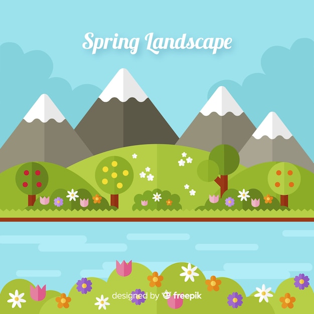 Free vector mountain spring background