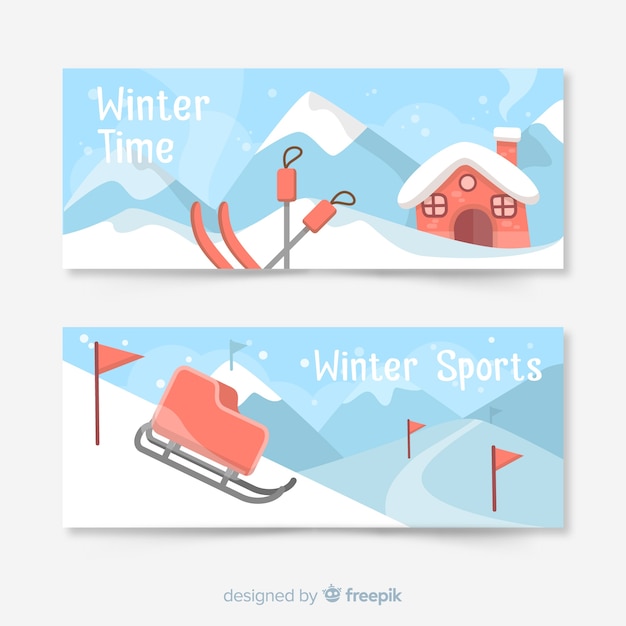 Free vector mountain station winter banner