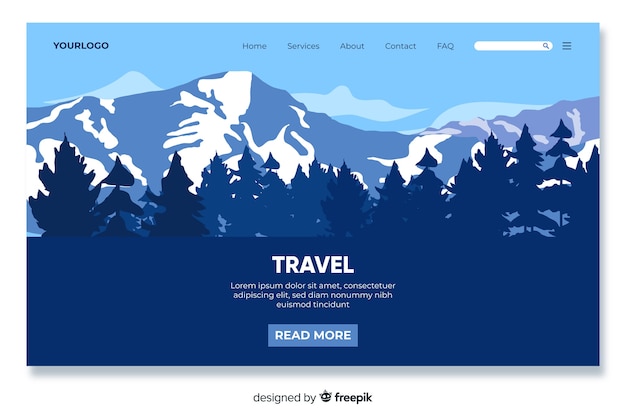 Бесплатное векторное изображение Целевая страница о путешествиях на горную тематику