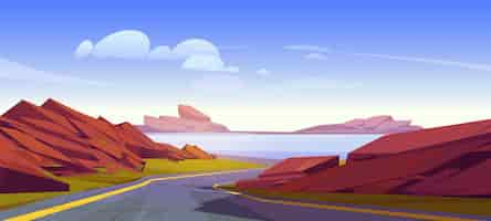 Free vector mountain view road cartoon landscape background