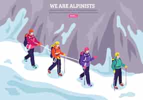 Vettore gratuito illustrazione di inverno isometrico alpinismo