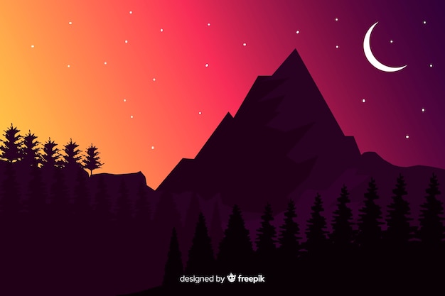 Free vector mountains in the dark background