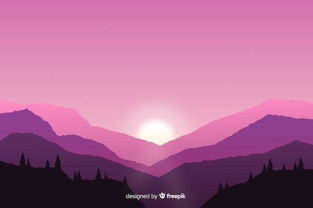 Mountains landscape pink background