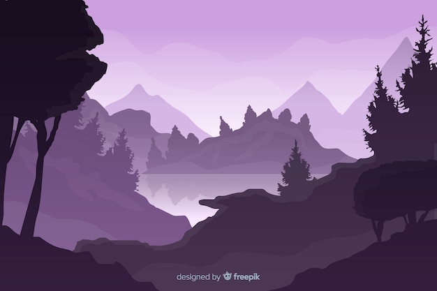 Бесплатное векторное изображение Горы пейзаж пурпурный градиент