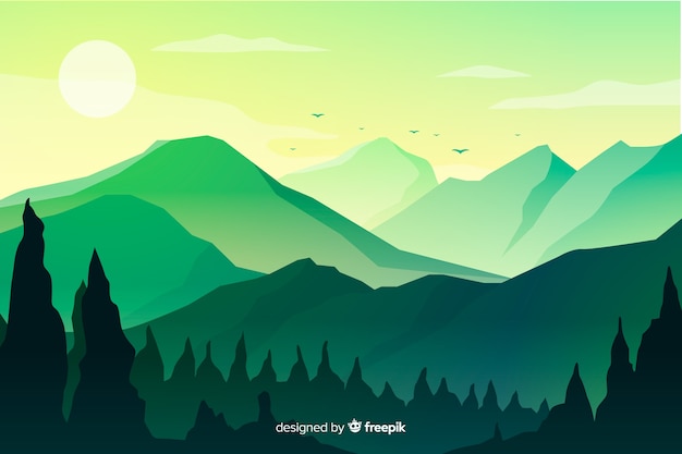 Free vector mountains landscape at sundown