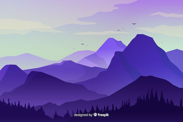 Free vector mountains landscape with high peaks