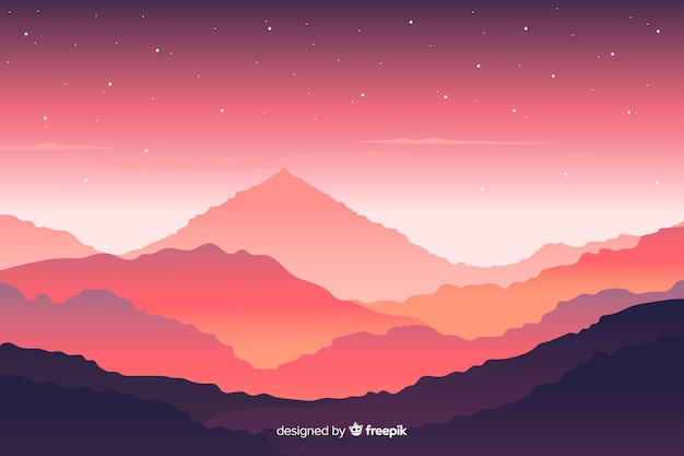 Mountains landscape with pink view