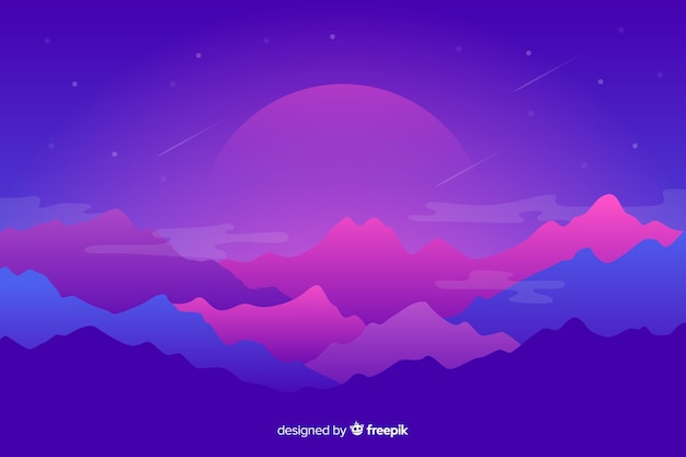 紫色の背景と山の風景