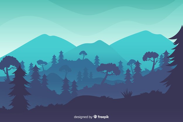Free Vector mountains landscape with tropical forest in night