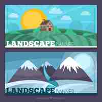 Free vector mountains and meadow landscape banners